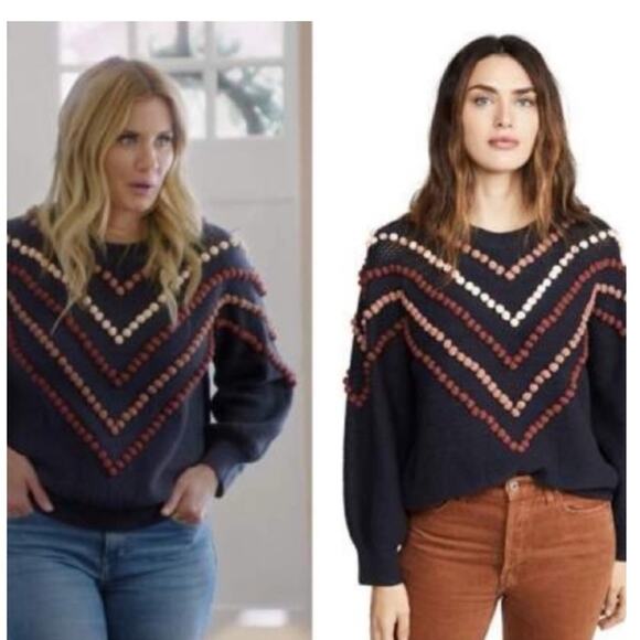 The Great. Bobble Chevron Pom Pom Sweater S Blue - Picture 1 of 8